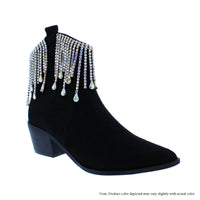 BRAMMER-1 RHINESTONE FRINGE BOOTIES - BLACK