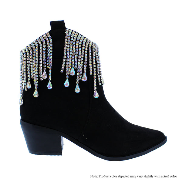 BRAMMER-1 RHINESTONE FRINGE BOOTIES - BLACK