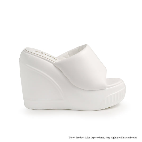 BROOK-2 PEEP TOE PADDED MULE WEDGE SANDAL - WHITE