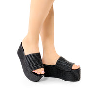 BUDZA-6 RAFFIA PLATFORM SLIDES WEDGE