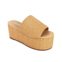 BUDZA-6 RAFFIA PLATFORM SLIDES WEDGE