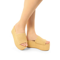 BUDZA-6 RAFFIA PLATFORM SLIDES WEDGE