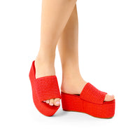 BUDZA-6 RAFFIA PLATFORM SLIDES WEDGE