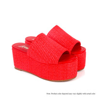 BUDZA-6 RAFFIA PLATFORM SLIDES WEDGE