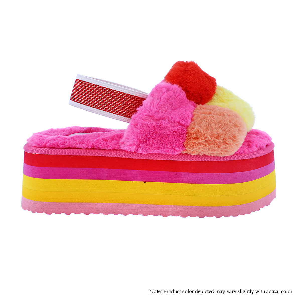 CHRISTY-1 THICK FLATFORM COLOR PATCH FAUX FUR SLIDE SLIPPER