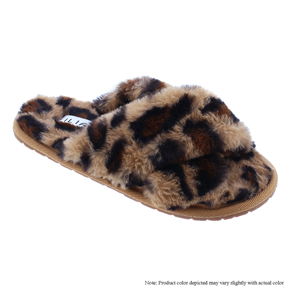 DEARLY-1 FAUX FUR CRISS-CROSS SLIPPERS - LEOPARD