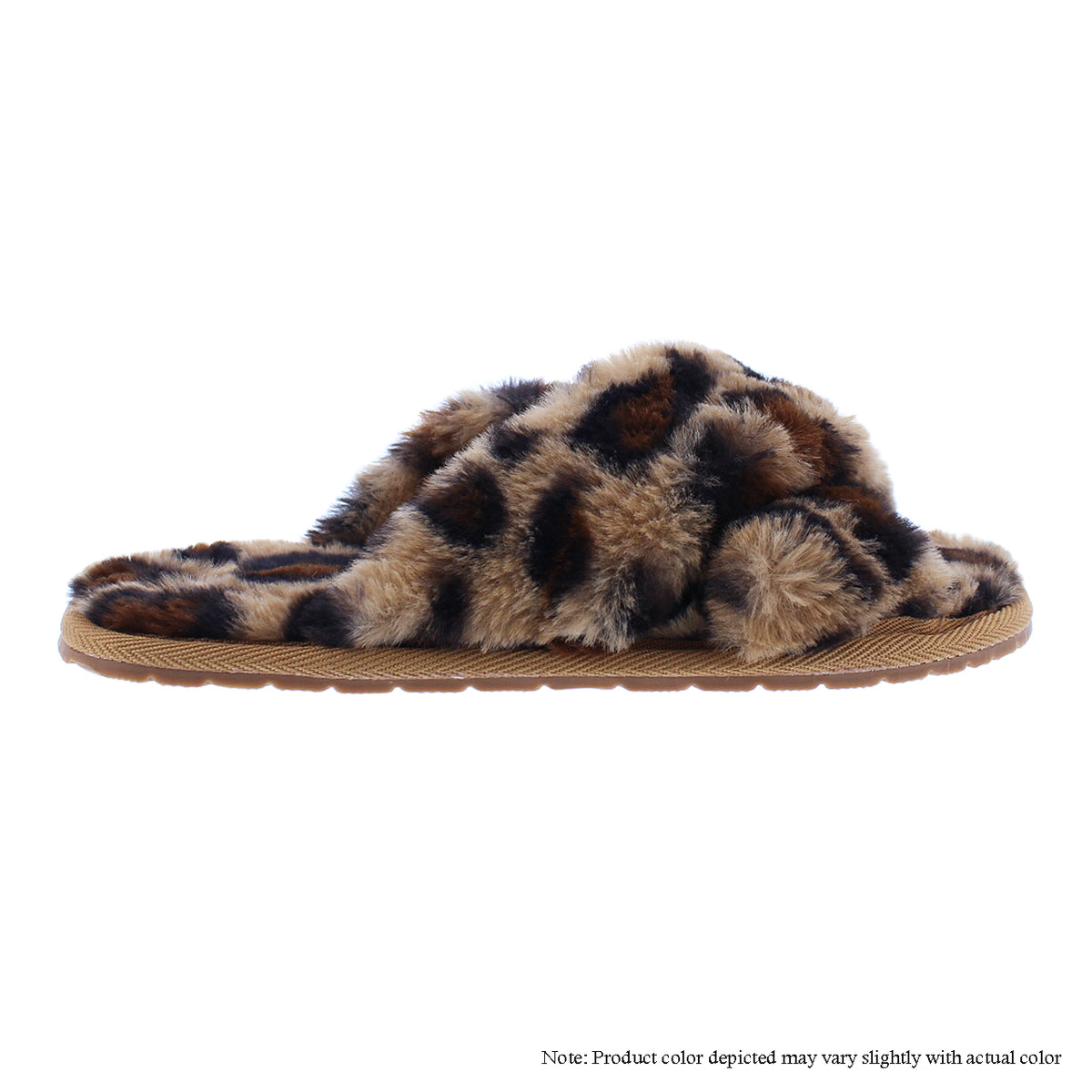 DEARLY-1 FAUX FUR CRISS-CROSS SLIPPERS - LEOPARD