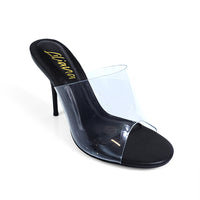 EMILY-4 CLEAR SLIP ON HEEL WITH METAL TOE RING DETAIL