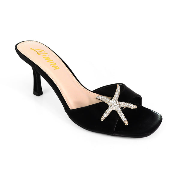 FRANKIA-1 OPEN SQUARE TOESEA SHELL MULE W/KITTEN HEEL