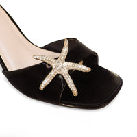 FRANKIA-1 OPEN SQUARE TOESEA SHELL MULE W/KITTEN HEEL