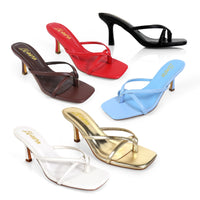 FRANKIE-1 OPEN SQUARE TOE CRISS-CROSS STRAP SANDAL KITTEN HEEL