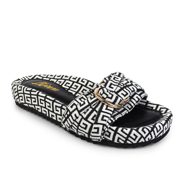GIGI-2 DOUBLE HOOP TIE JACQUARD PLATFORM SLIDE SANDAL