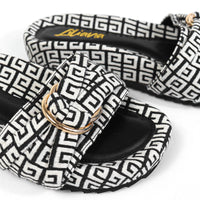 GIGI-2 DOUBLE HOOP TIE JACQUARD PLATFORM SLIDE SANDAL