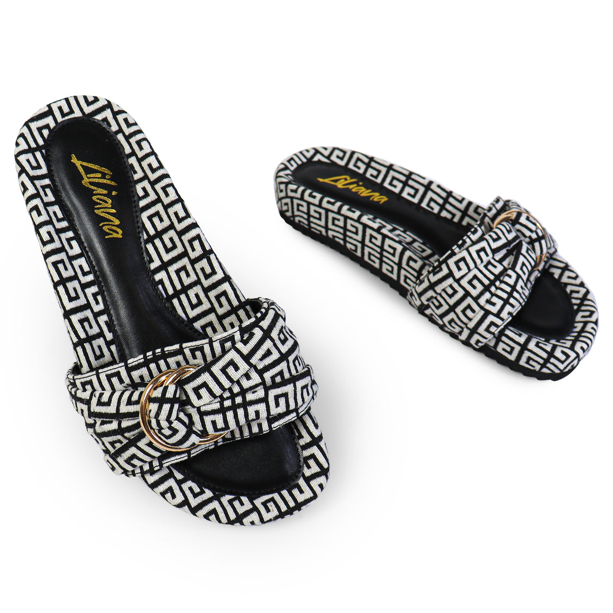 GIGI-2 DOUBLE HOOP TIE JACQUARD PLATFORM SLIDE SANDAL