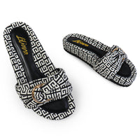 GIGI-2 DOUBLE HOOP TIE JACQUARD PLATFORM SLIDE SANDAL