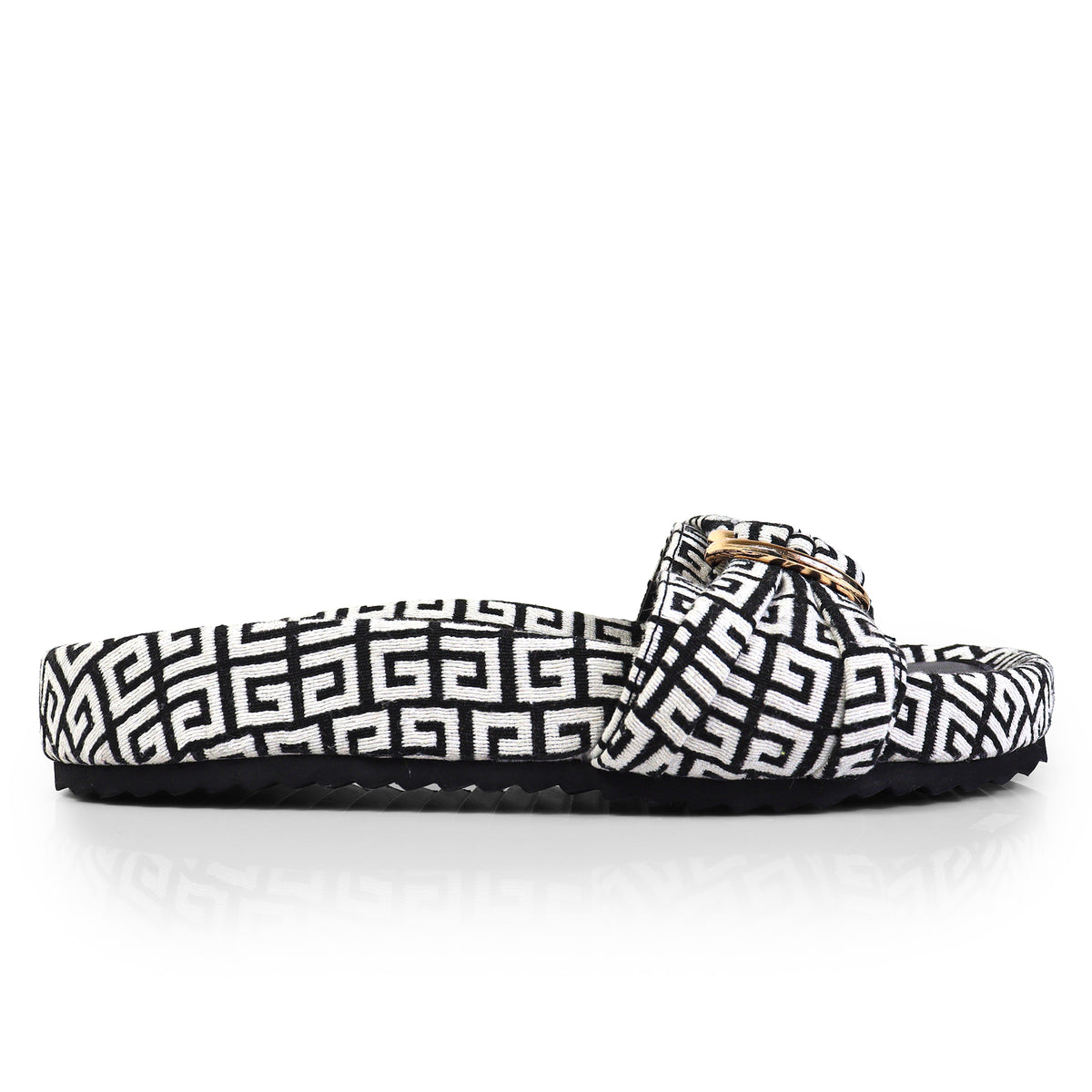 GIGI-2 DOUBLE HOOP TIE JACQUARD PLATFORM SLIDE SANDAL
