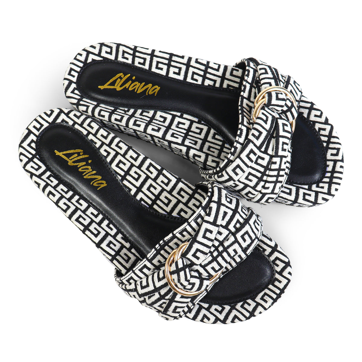 GIGI-2 DOUBLE HOOP TIE JACQUARD PLATFORM SLIDE SANDAL