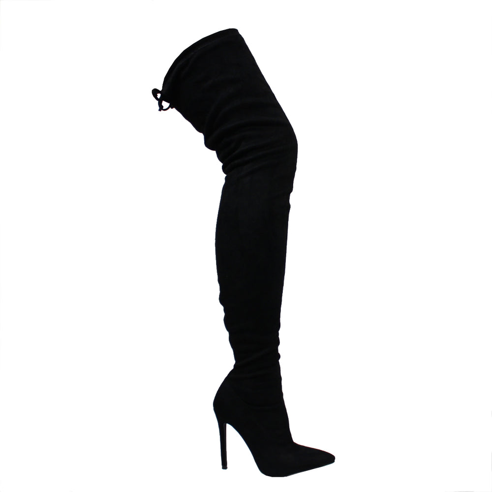 GISELE-50 THIGH-HIGH POINTY TOE BOOT WITH TIE BLACK – Liliana Shoes - Main Image