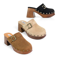 WOODEN CLOG CLOSED TOE MULE, HENNIE-1