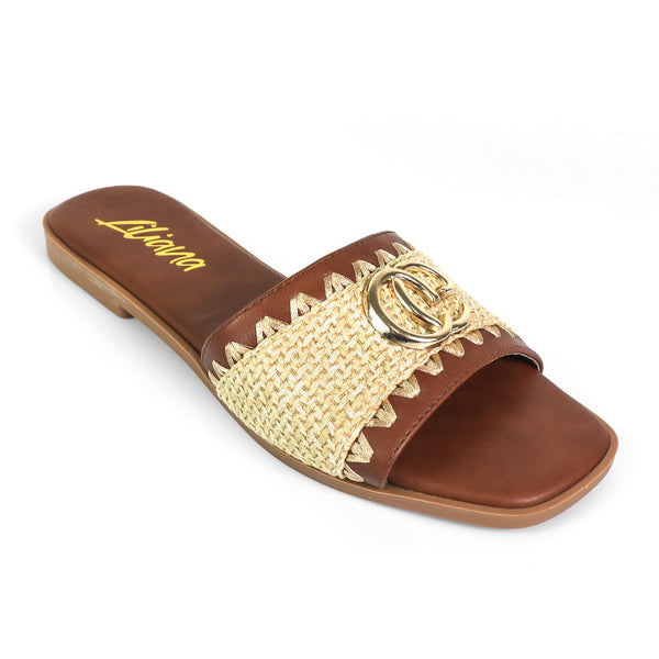 ITZEL-1 RAFFIA SLIDE W/ STITCHED SOLE