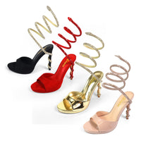 JORDIE-5 PEEP TOE TUBULAR SPIRAL STRAP W/ HIGH HEEL