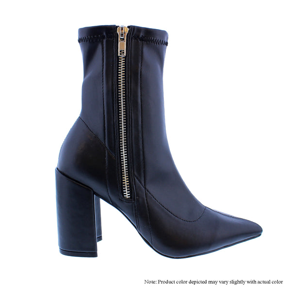 KATANA-1-PU POINTED CHUNKY HEEL & ZIPPER BOOTIES