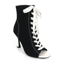 KELSI-1 OPEN TOE CANVAS ANKLE BOOTS W/ STILETTO HEEL