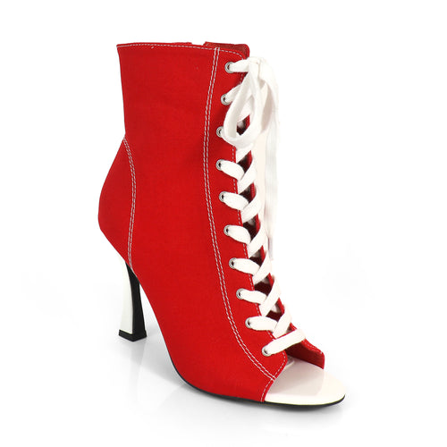 KELSI-1 OPEN TOE CANVAS ANKLE BOOTS W/ STILETTO HEEL