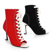 KELSI-1 OPEN TOE CANVAS ANKLE BOOTS W/ STILETTO HEEL
