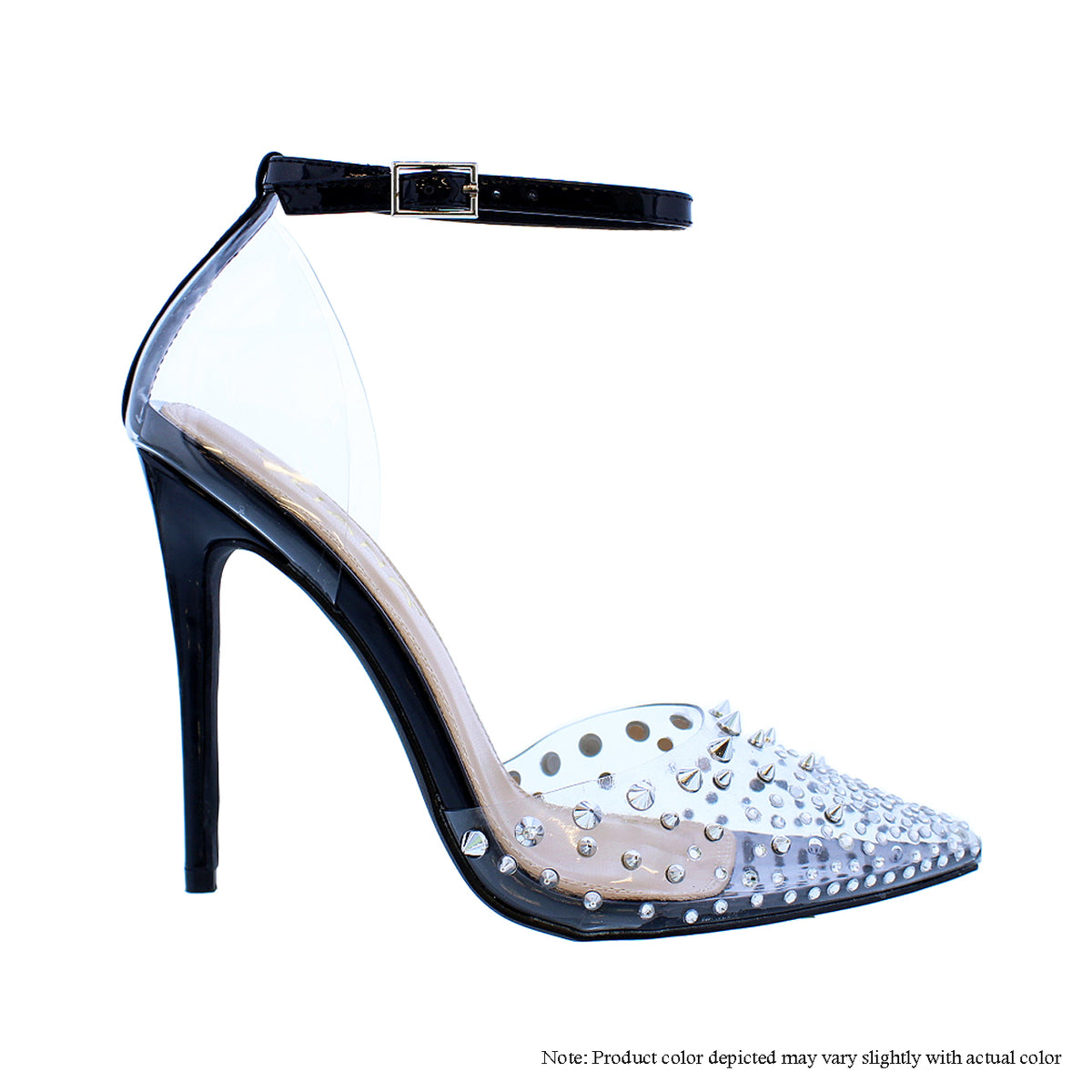 KIMYE-15 CLEAR PVC WITH SPIKES POINTED TOE OPEN SHANK PUMP HEEL