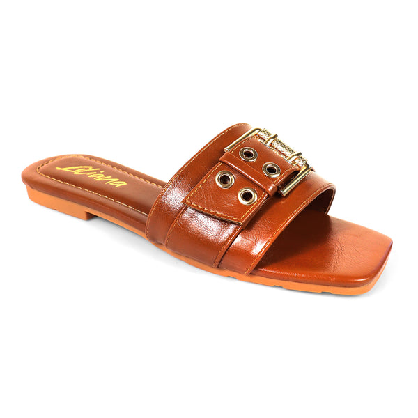 KYRA-2 BELT EYELET BUCKLED STRAP SLIDE ON SANDALS