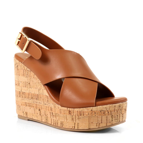 LELISA-16 CROSS BUCKLE ANKLE STRAP SANDAL W/ ESPADRILLE WEDGE