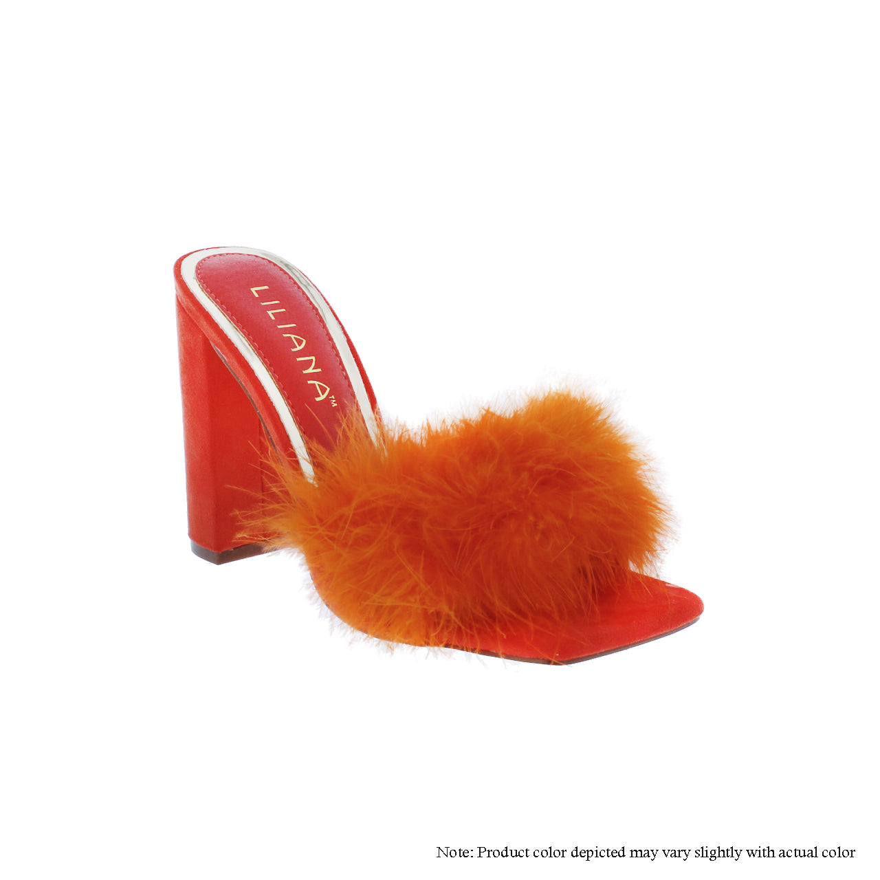 Mable 6 Square Toe Chunky Heel with Feather Orange