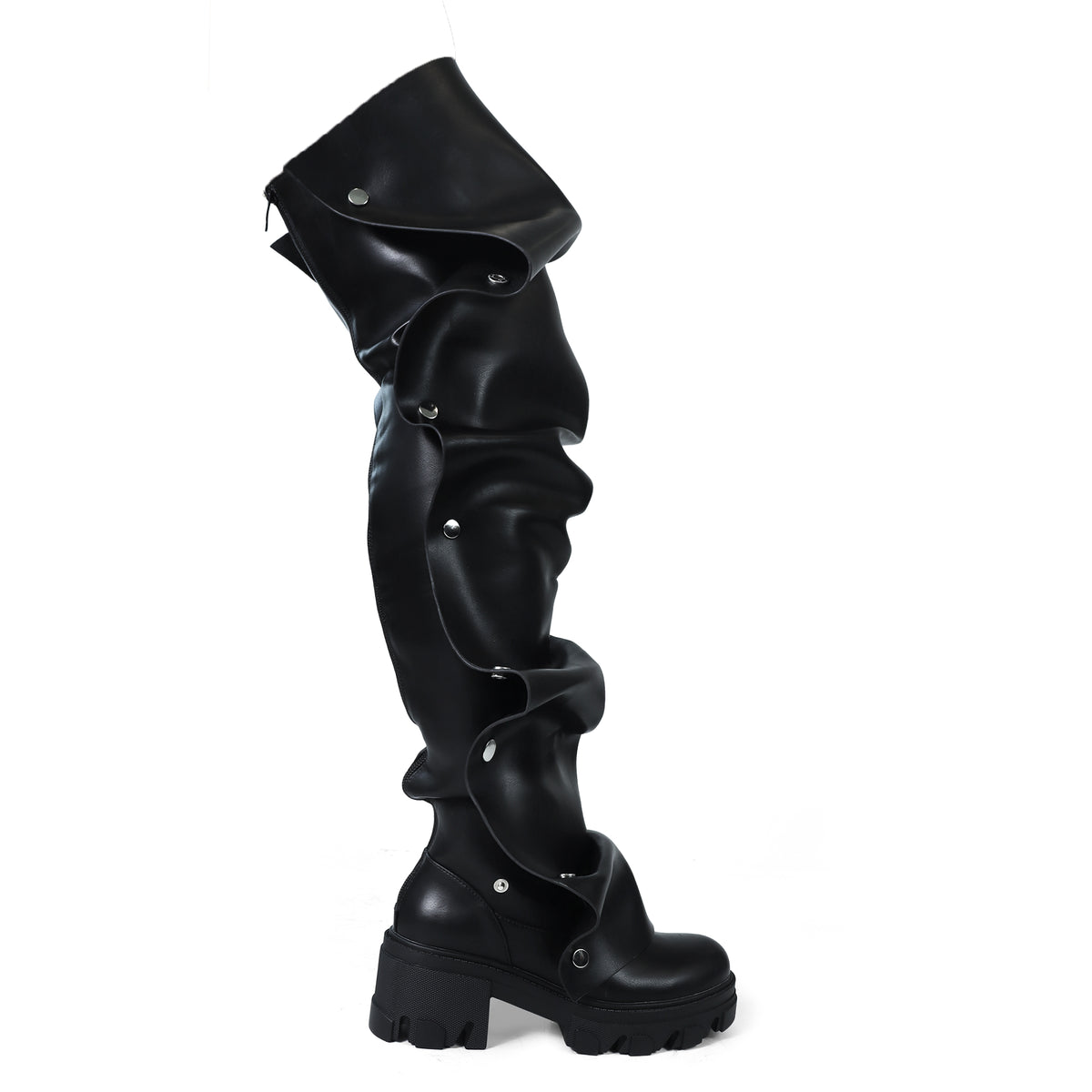 MAGEO-3 PRESS STUD OVER KNEE-HIGH BOOTS W/ LUG SOLE