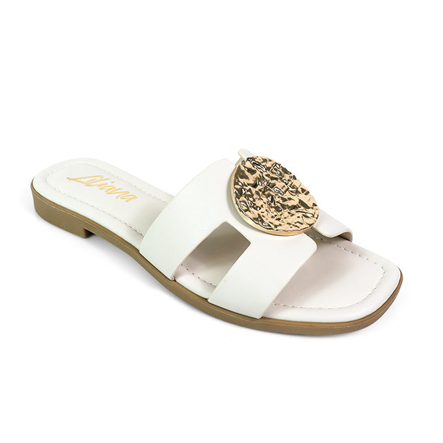 FLAT SANDAL W/ ROUND GOLD PLATE, MALENA-1