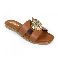 FLAT SANDAL W/ ROUND GOLD PLATE, MALENA-1