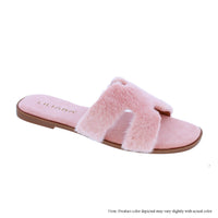 MANDY-3 FAUX FUR H-BAND FLAT SANDAL SLIPPER