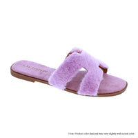 MANDY-3 FAUX FUR H-BAND FLAT SANDAL SLIPPER