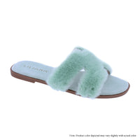 MANDY-3 FAUX FUR H-BAND FLAT SANDAL SLIPPER