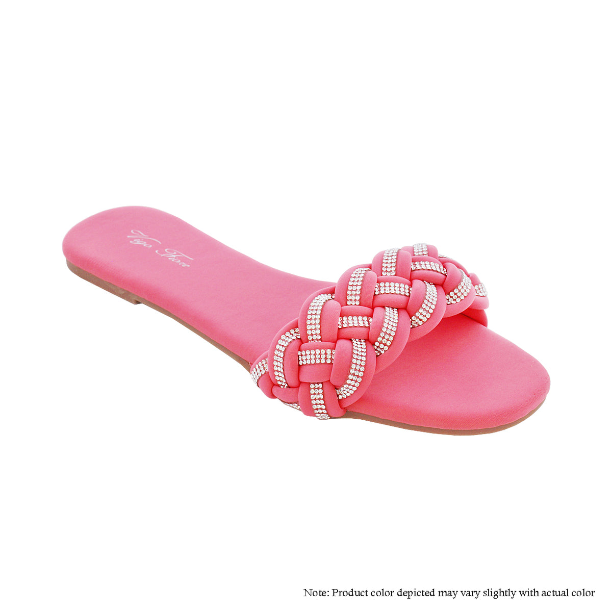 MANDY-6 BRAIDED STONE  FLAT SANDAL SLIPPER - CORAL