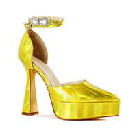 MAQUEE-1 POINTED PLATFORM FLARE HEEL W/ RHINESTONE BOW