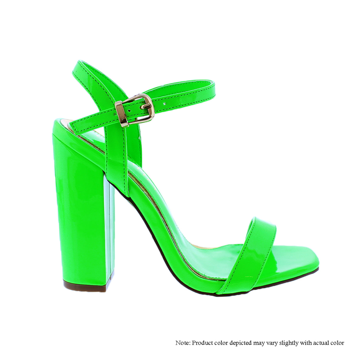 MAREUM-4 PATENT CHUNKY ANKLE STRAP HEEL SANDELS - GREEN