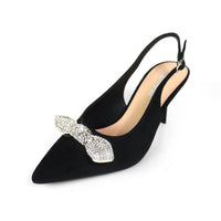 MARIBEL-3 POINTED TOE TRANSPARENT PUMP W/ KNOT RHINESTONE