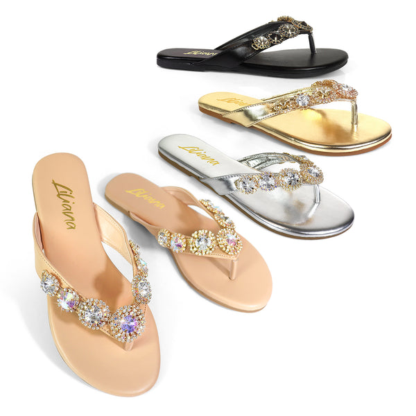 MARLO-191 THONG SANDAL W/RHINESTONE EMBELLISHMENT