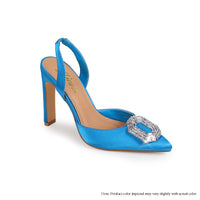 MAVIS-5 SQUARE RHINESTONE BUCKLE POINTED PUMP - BLUE