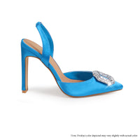 MAVIS-5 SQUARE RHINESTONE BUCKLE POINTED PUMP - BLUE