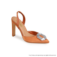 MAVIS-5 SQUARE RHINESTONE BUCKLE POINTED PUMP - CAMEL