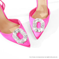 MAVIS-5 SQUARE RHINESTONE BUCKLE POINTED PUMP - HOT PINK