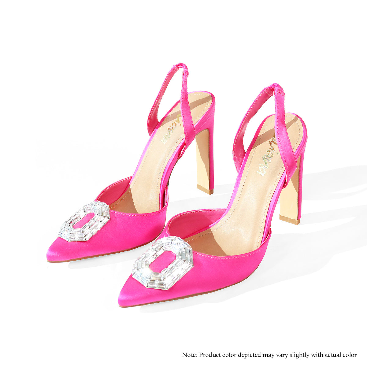 MAVIS-5 SQUARE RHINESTONE BUCKLE POINTED PUMP - HOT PINK