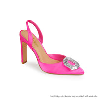 MAVIS-5 SQUARE RHINESTONE BUCKLE POINTED PUMP - HOT PINK